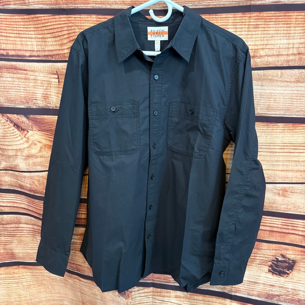Eileen & Fisher Womens Black Collar Button Down Long Sleeve Top Size S NWT